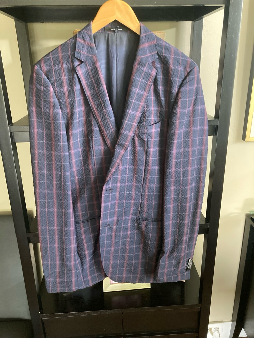 Hugo Boss Men's Navy seersucker Blazer - Classic Windowpane Sport Coat